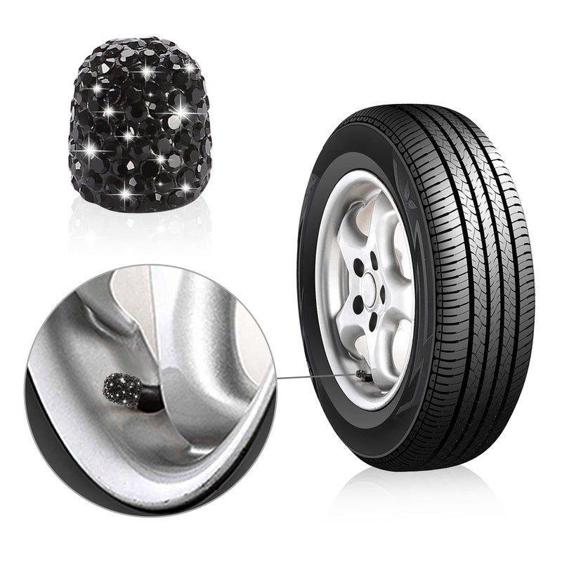 WINKA 4Pcs Bling Car Tire Valve Stem Caps Diamond Bling Dustproof Car Wheel Tire Valve Caps Crystal Decor Universal Shiny Wheel Stem Valve Exterior Accessories for Cars,SUV,Bikes Motorcycles (Black) - Image 3